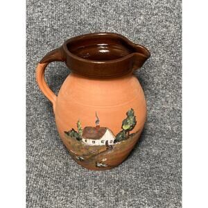 Royal Barum Ware  by C. H. Brannam England Red Terra-cotta Pitcher Hand Painted